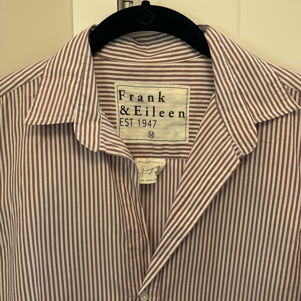 Frank & Eileen Button Down, Burgundy and White Stripe, Size Medium
